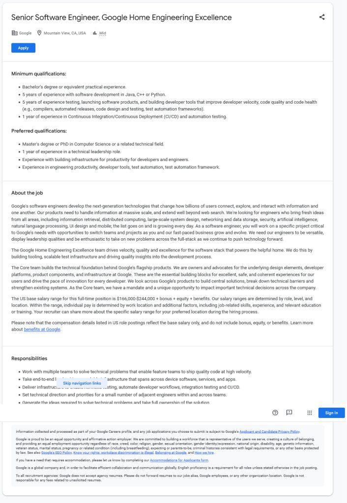 Google Senior Software Engineer Jobs